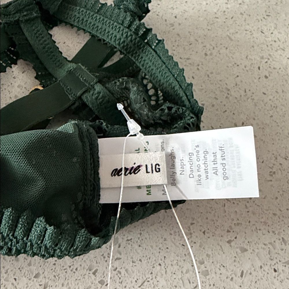 NWOT Aerie Green Lace Bralette L Pull on Feminine Gold - Picture 9 of 9